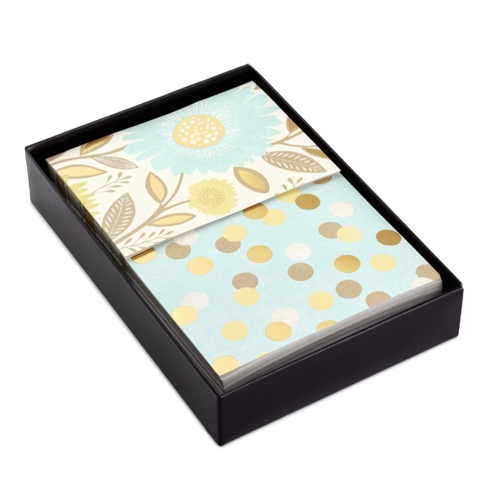 HALLMARK FLORAL DOTS LUXE BLANK 50 NOTE CARDS STATIONERY 5☆ $35 BNWT SO
